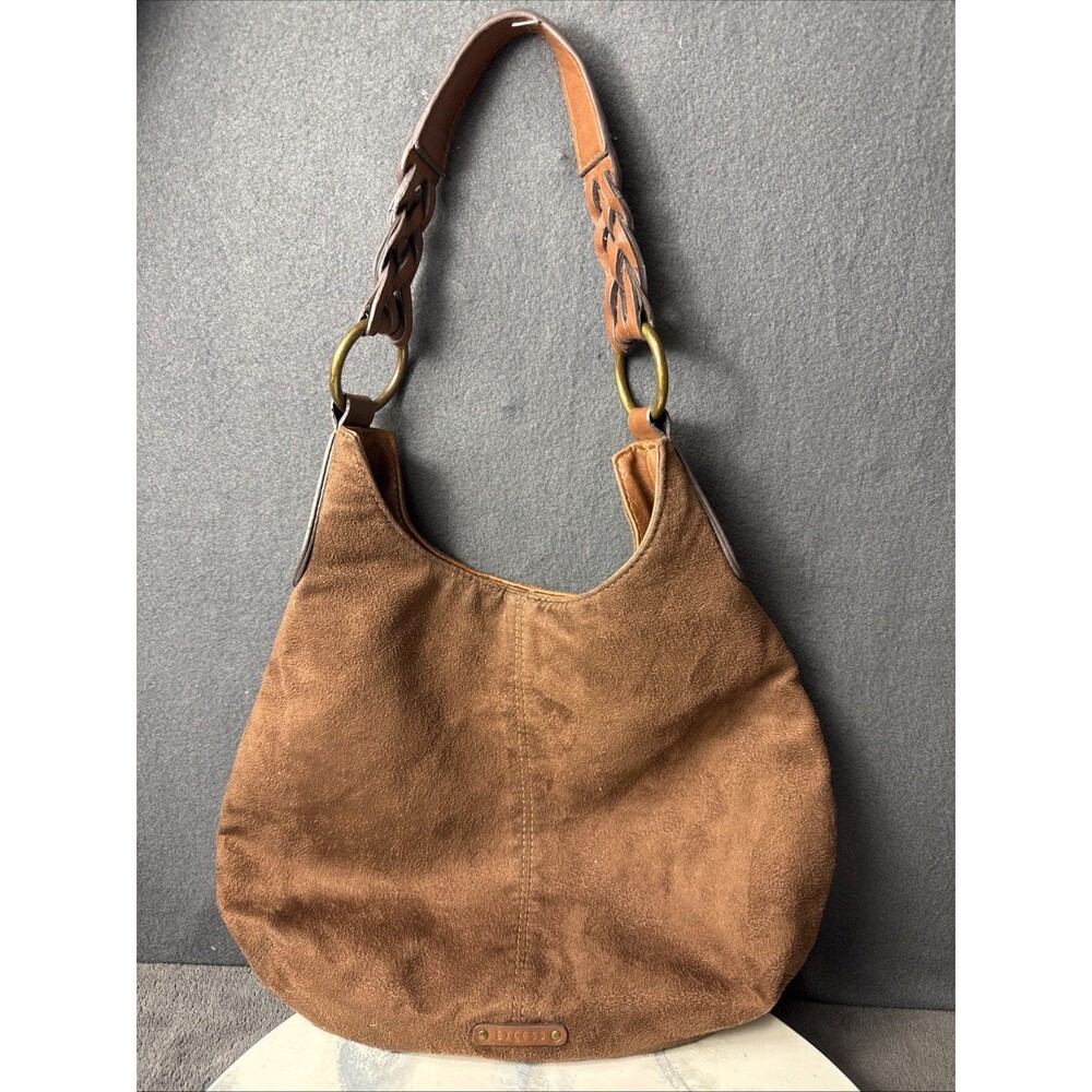 Acxess Women Brown Suede Shoulder Bag Slouchy Hobo Tote Purse Braided Strap